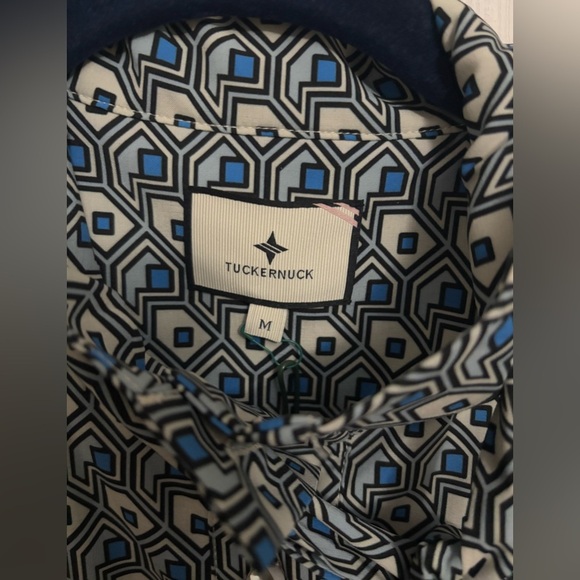 NEW Tuckernuck | Celia Mini Dress with‎ Bow Ruffles Geometric Blue Sz M - Picture 4 of 12